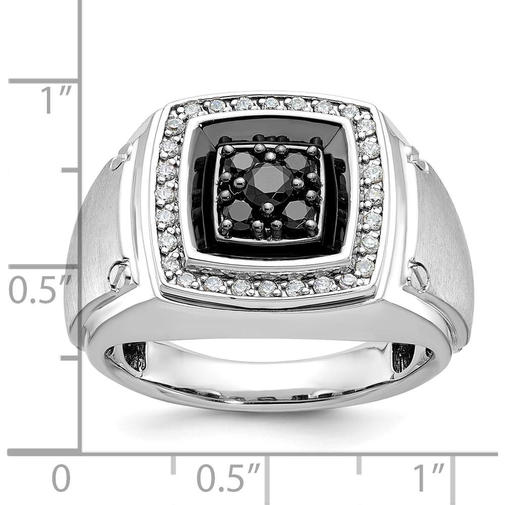 14K White Gold Men's Polished and Satin Band Ring with Rhodium Plating by IBGoodman