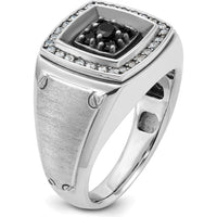 14K White Gold Men's Polished and Satin Band Ring with Rhodium Plating by IBGoodman