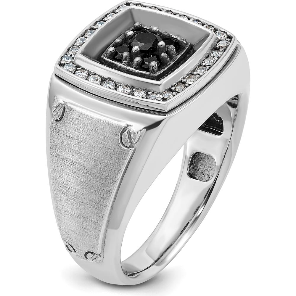 14K White Gold Men's Polished and Satin Band Ring with Rhodium Plating by IBGoodman