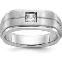 14K White Gold Men's Polished and Satin Band with 0.4 Carats Square Diamond - Diamond Weight 0.4 Carats by IBGoodman
