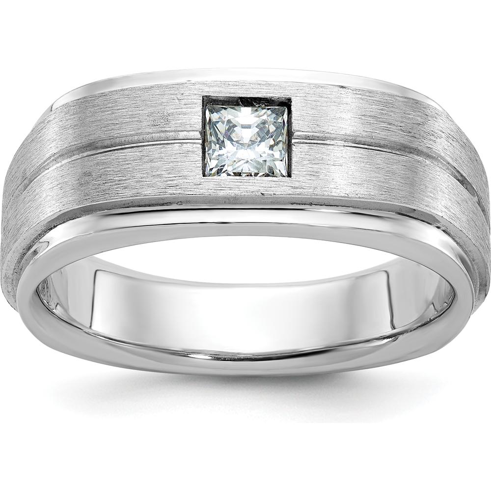 14K White Gold Men's Polished and Satin Band with 0.4 Carats Square Diamond - Diamond Weight 0.4 Carats by IBGoodman