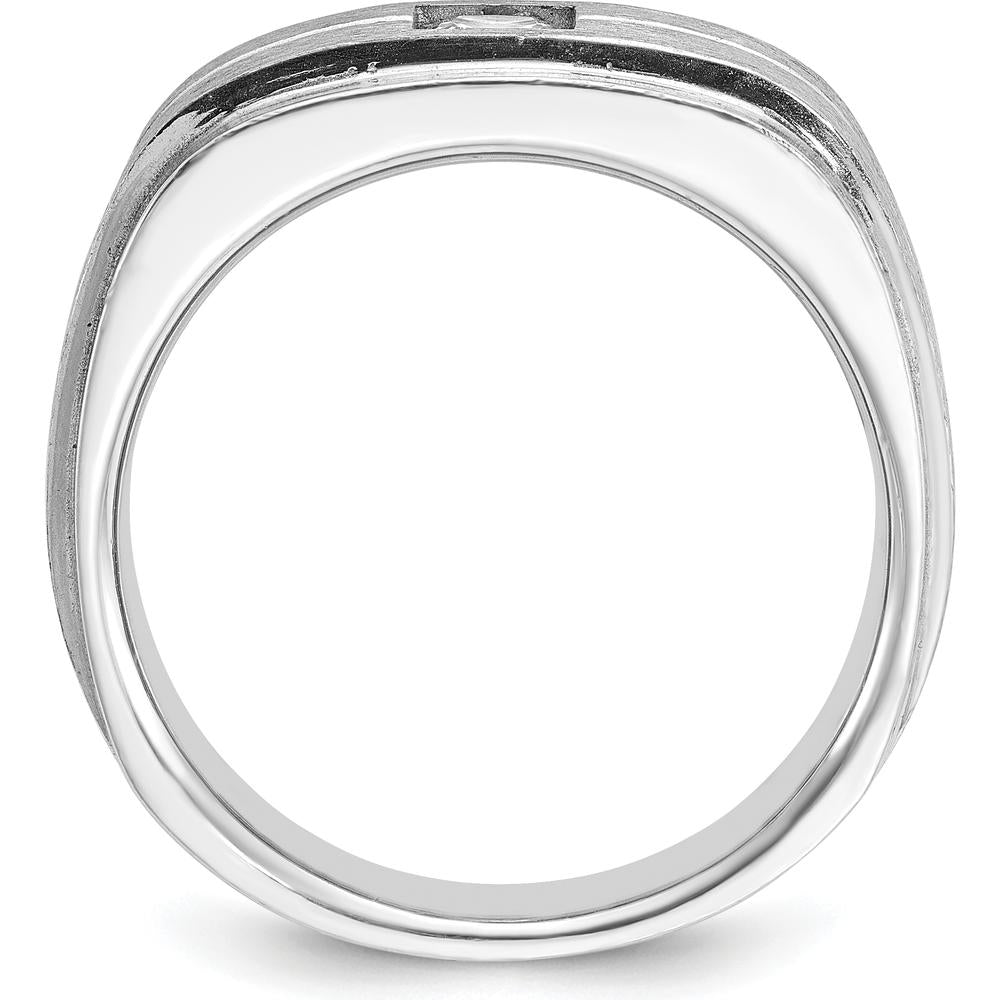 14K White Gold Men's Polished and Satin Band with 0.4 Carats Square Diamond - Diamond Weight 0.4 Carats by IBGoodman