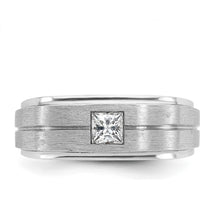 14K White Gold Men's Polished and Satin Band with 0.4 Carats Square Diamond - Diamond Weight 0.4 Carats by IBGoodman