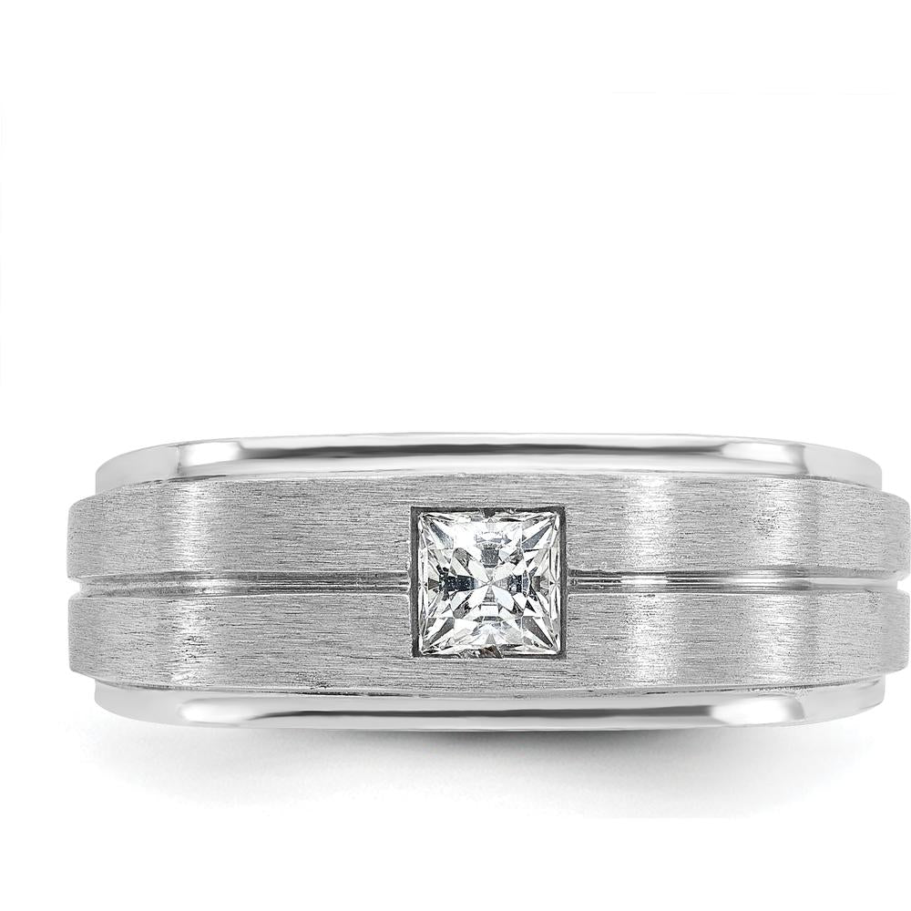 14K White Gold Men's Polished and Satin Band with 0.4 Carats Square Diamond - Diamond Weight 0.4 Carats by IBGoodman