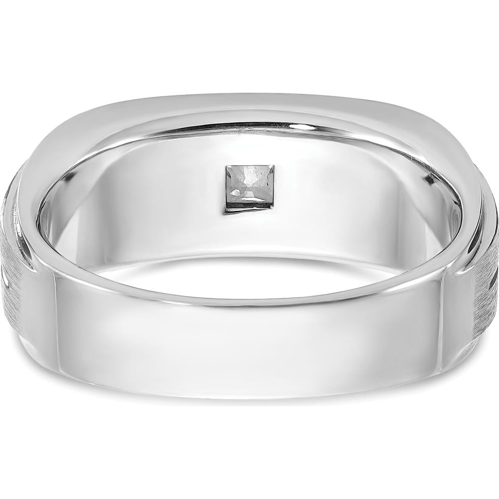 14K White Gold Men's Polished and Satin Band with 0.4 Carats Square Diamond - Diamond Weight 0.4 Carats by IBGoodman