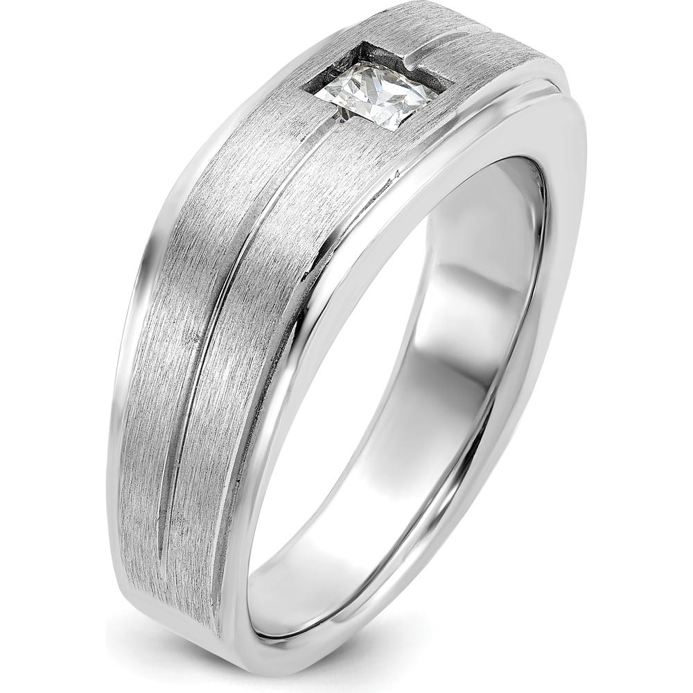 14K White Gold Men's Polished and Satin Band with 0.4 Carats Square Diamond - Diamond Weight 0.4 Carats by IBGoodman