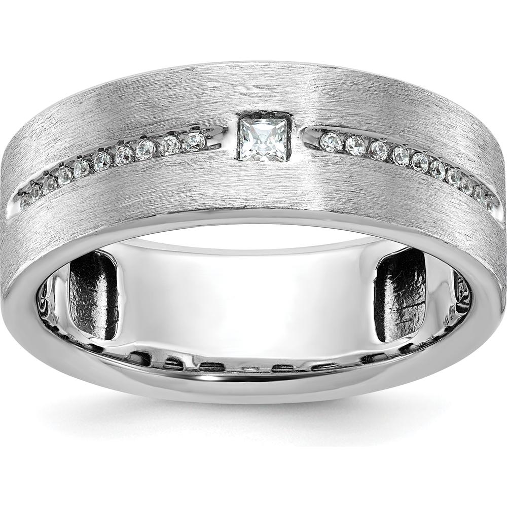 14K White Gold Men's Polished and Satin Band with Princess-Cut Diamond Accent by IBGoodman