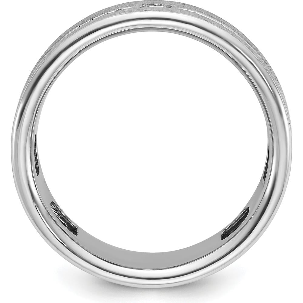 14K White Gold Men's Polished and Satin Band with Princess-Cut Diamond Accent by IBGoodman
