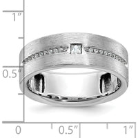 14K White Gold Men's Polished and Satin Band with Princess-Cut Diamond Accent by IBGoodman