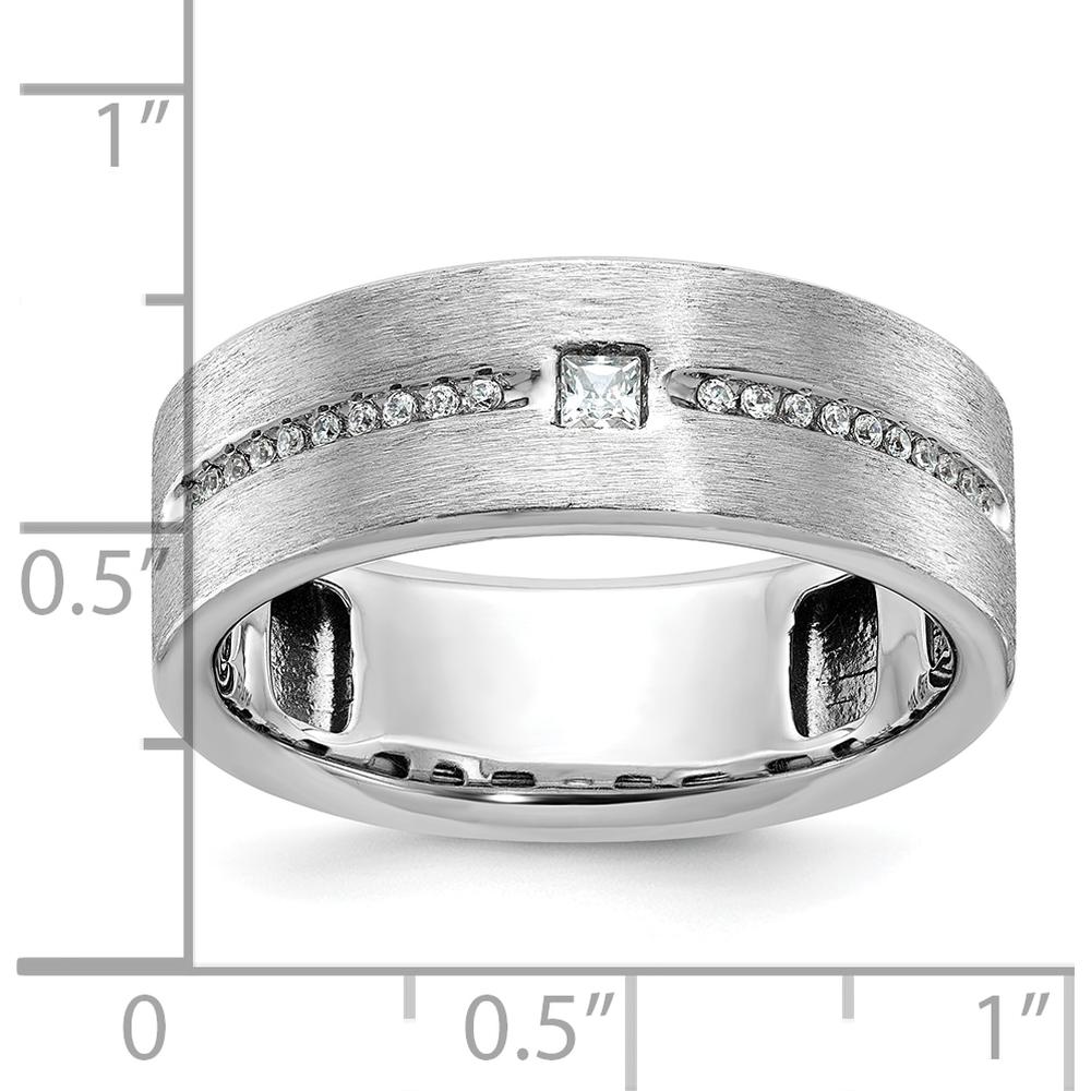 14K White Gold Men's Polished and Satin Band with Princess-Cut Diamond Accent by IBGoodman