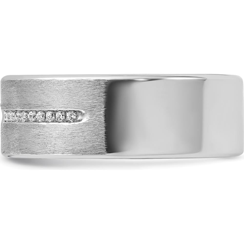 14K White Gold Men's Polished and Satin Band with Princess-Cut Diamond Accent by IBGoodman