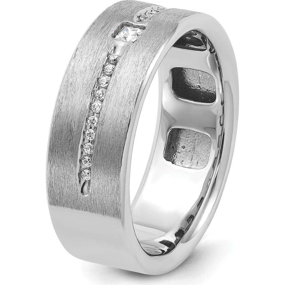 14K White Gold Men's Polished and Satin Band with Princess-Cut Diamond Accent by IBGoodman