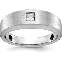 14K White Gold Men's Polished and Satin Band with Princess-Cut Diamond Center by IBGoodman