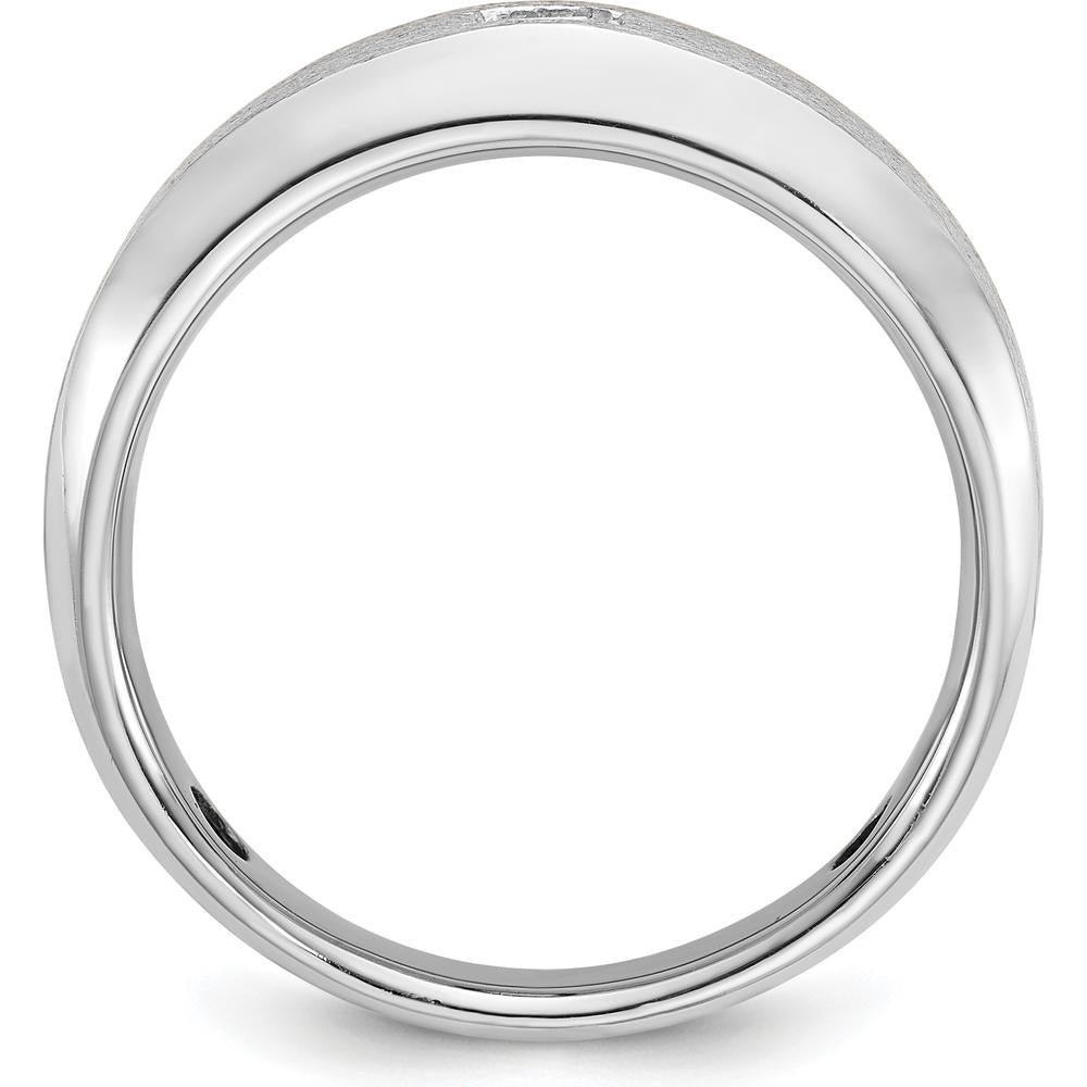 14K White Gold Men's Polished and Satin Band with Princess-Cut Diamond Center by IBGoodman