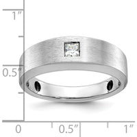 14K White Gold Men's Polished and Satin Band with Princess-Cut Diamond Center by IBGoodman