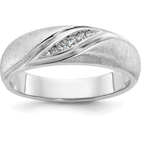 14K White Gold Men's Polished and Satin Band with Round Cut Diamonds - 0.05 Carats Total Diamond Weight by IBGoodman
