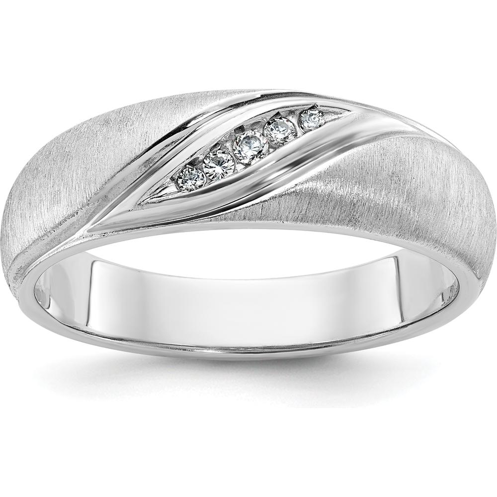 14K White Gold Men's Polished and Satin Band with Round Cut Diamonds - 0.05 Carats Total Diamond Weight by IBGoodman