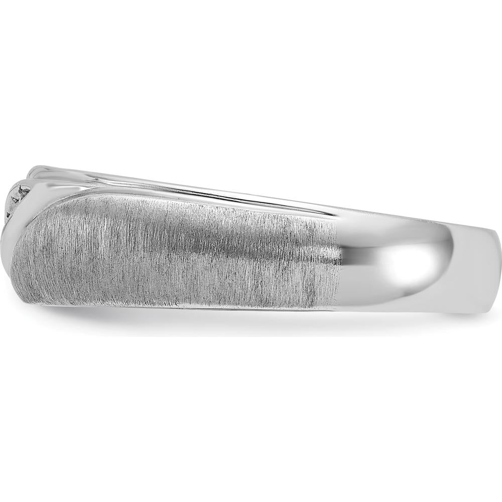 14K White Gold Men's Polished and Satin Band with Round Cut Diamonds - 0.05 Carats Total Diamond Weight by IBGoodman