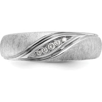 14K White Gold Men's Polished and Satin Band with Round Cut Diamonds - 0.05 Carats Total Diamond Weight by IBGoodman