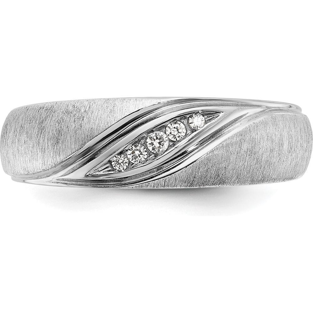 14K White Gold Men's Polished and Satin Band with Round Cut Diamonds - 0.05 Carats Total Diamond Weight by IBGoodman