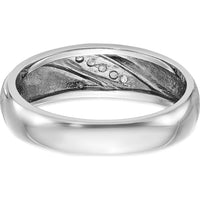 14K White Gold Men's Polished and Satin Band with Round Cut Diamonds - 0.05 Carats Total Diamond Weight by IBGoodman
