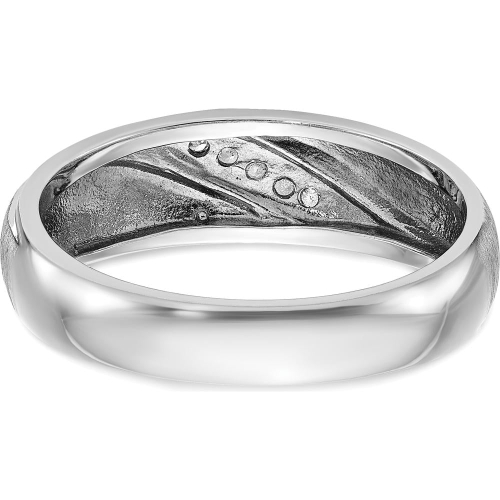 14K White Gold Men's Polished and Satin Band with Round Cut Diamonds - 0.05 Carats Total Diamond Weight by IBGoodman