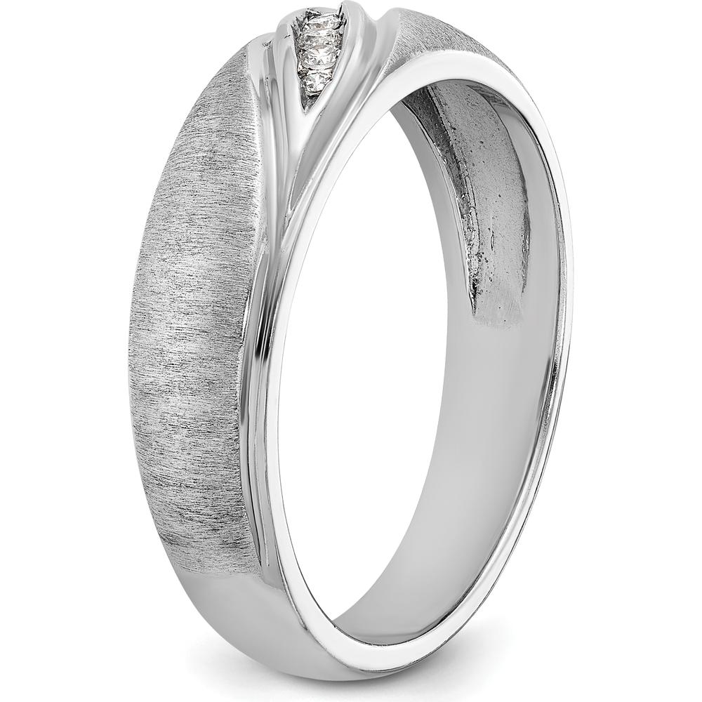 14K White Gold Men's Polished and Satin Band with Round Cut Diamonds - 0.05 Carats Total Diamond Weight by IBGoodman