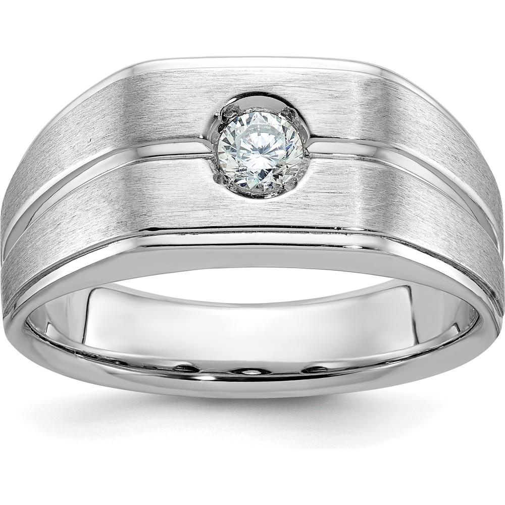 14K White Gold Men's Polished and Satin Band with Round Diamond - 0.2 Carats Total Diamond Weight by IBGoodman