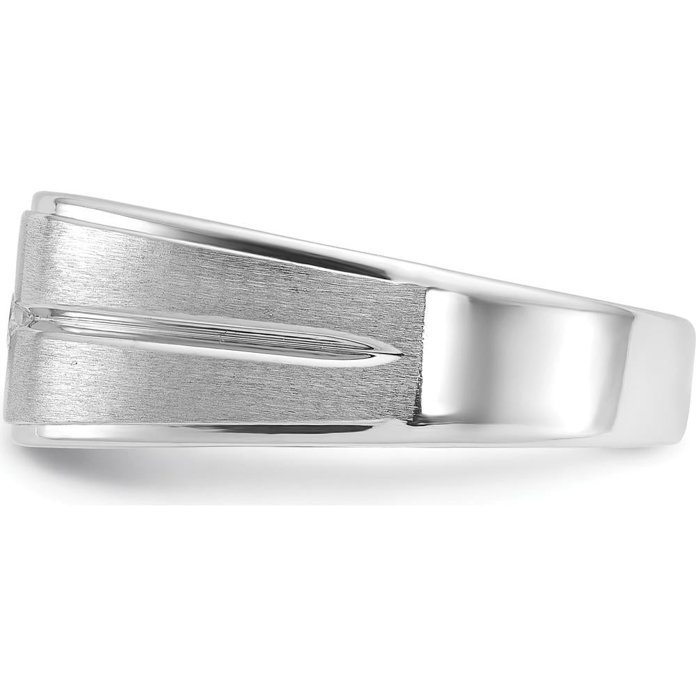 14K White Gold Men's Polished and Satin Band with Round Diamond - 0.2 Carats Total Diamond Weight by IBGoodman