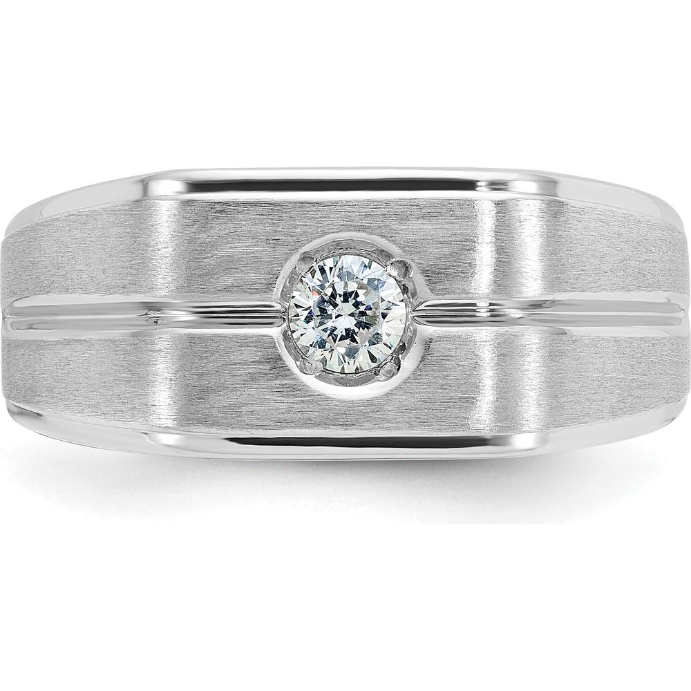 14K White Gold Men's Polished and Satin Band with Round Diamond - 0.2 Carats Total Diamond Weight by IBGoodman