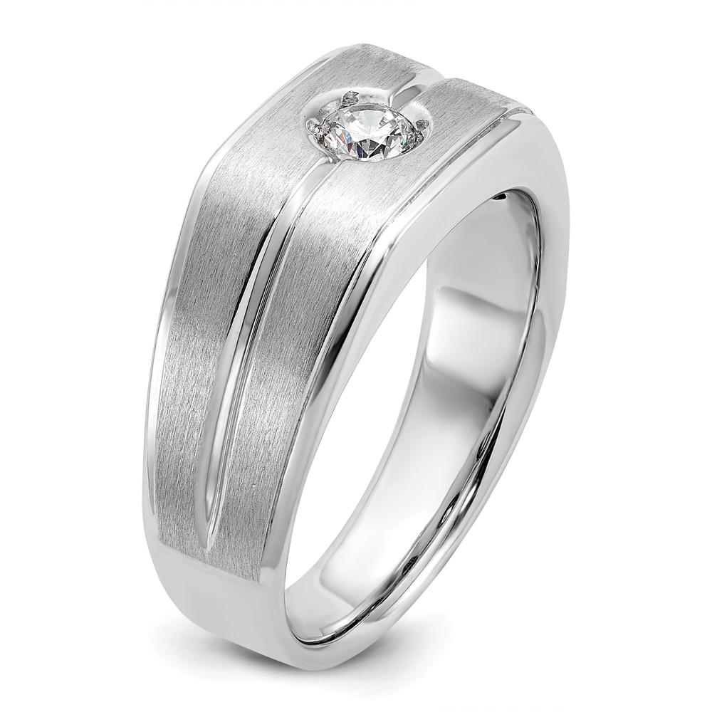 14K White Gold Men's Polished and Satin Band with Round Diamond - 0.2 Carats Total Diamond Weight by IBGoodman