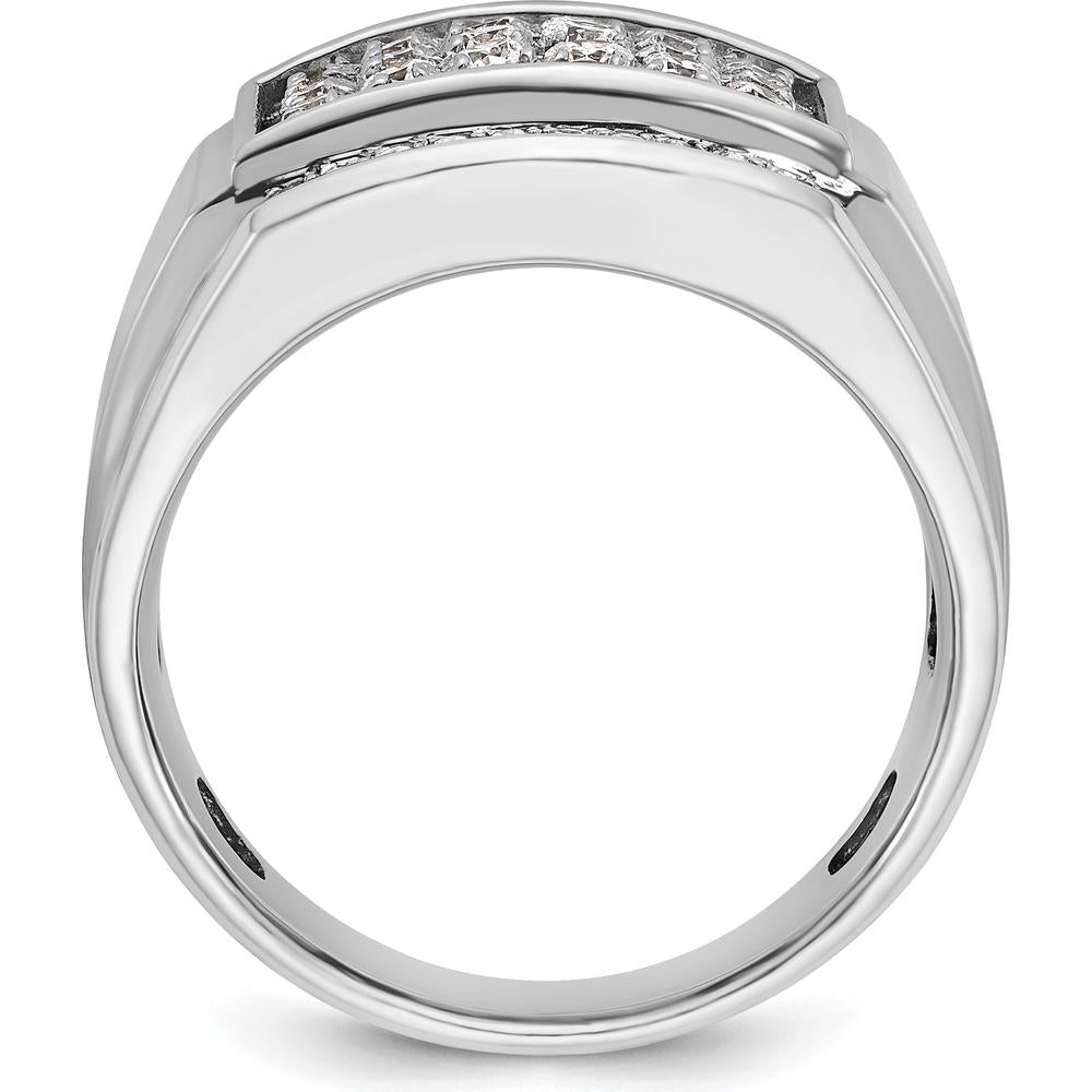 14K White Gold Men's Polished & Satin Cluster Ring with Diamonds by IBGoodman
