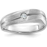 14K White Gold Men's Polished and Satin Diamond Band Ring - 0.103 Carats Total Diamond Weight by IBGoodman