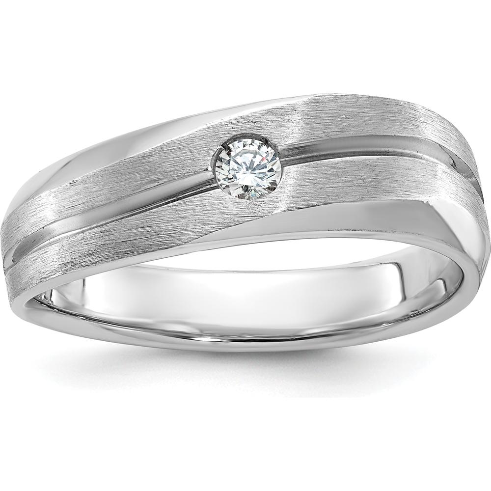 14K White Gold Men's Polished and Satin Diamond Band Ring - 0.103 Carats Total Diamond Weight by IBGoodman