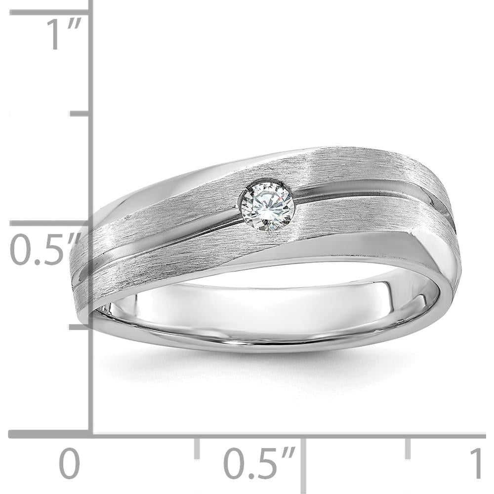 14K White Gold Men's Polished and Satin Diamond Band Ring - 0.103 Carats Total Diamond Weight by IBGoodman