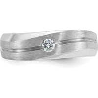 14K White Gold Men's Polished and Satin Diamond Band Ring - 0.103 Carats Total Diamond Weight by IBGoodman
