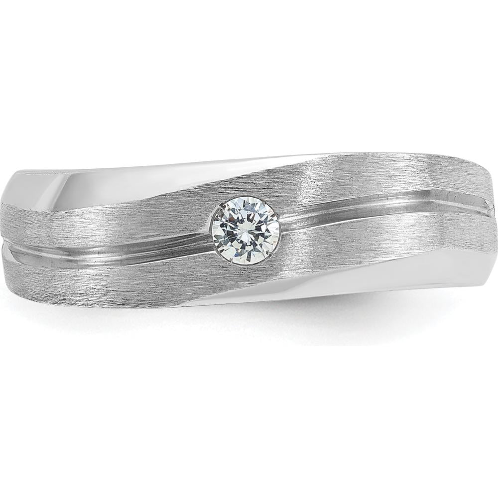 14K White Gold Men's Polished and Satin Diamond Band Ring - 0.103 Carats Total Diamond Weight by IBGoodman
