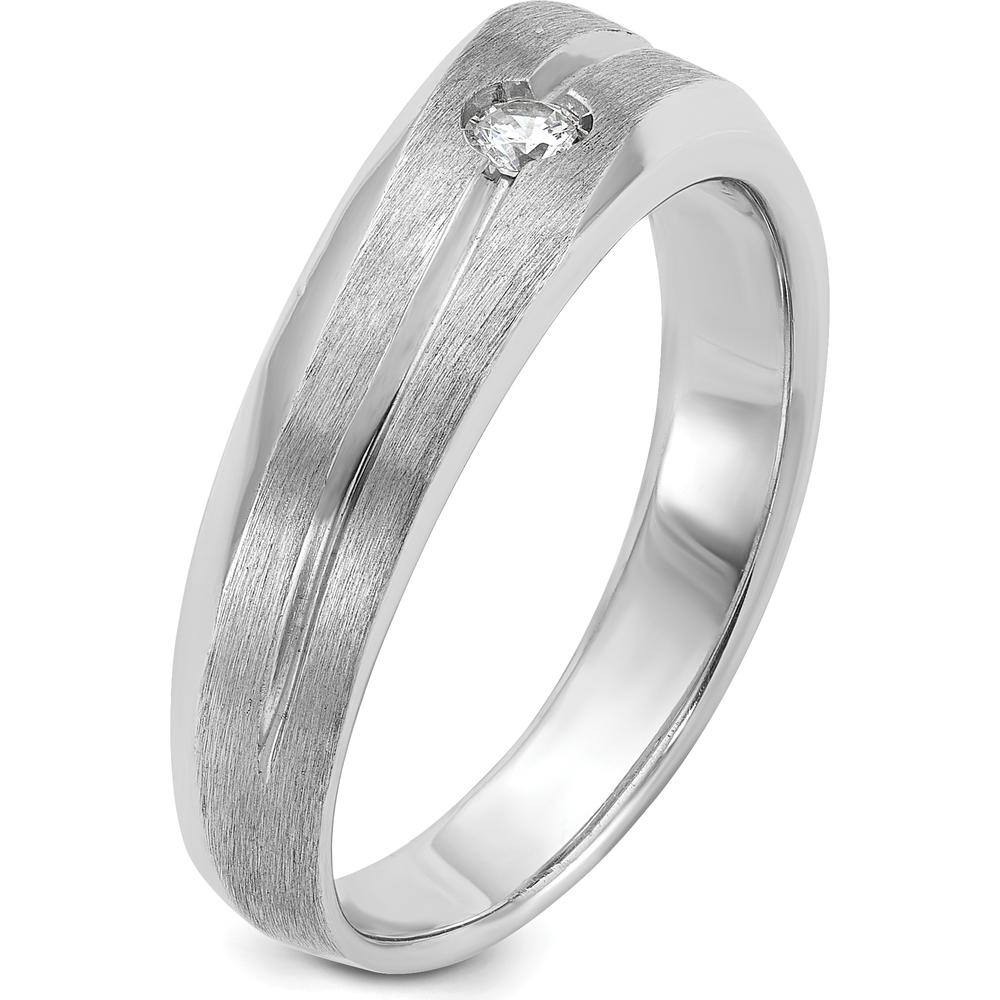 14K White Gold Men's Polished and Satin Diamond Band Ring - 0.103 Carats Total Diamond Weight by IBGoodman