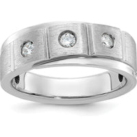 14K White Gold Men's Polished and Satin Diamond Band Ring with 3 Round Faceted Diamonds - 0.27 Carats Total Diamond Weight by IBGoodman