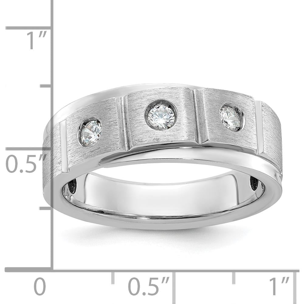 14K White Gold Men's Polished and Satin Diamond Band Ring with 3 Round Faceted Diamonds - 0.27 Carats Total Diamond Weight by IBGoodman