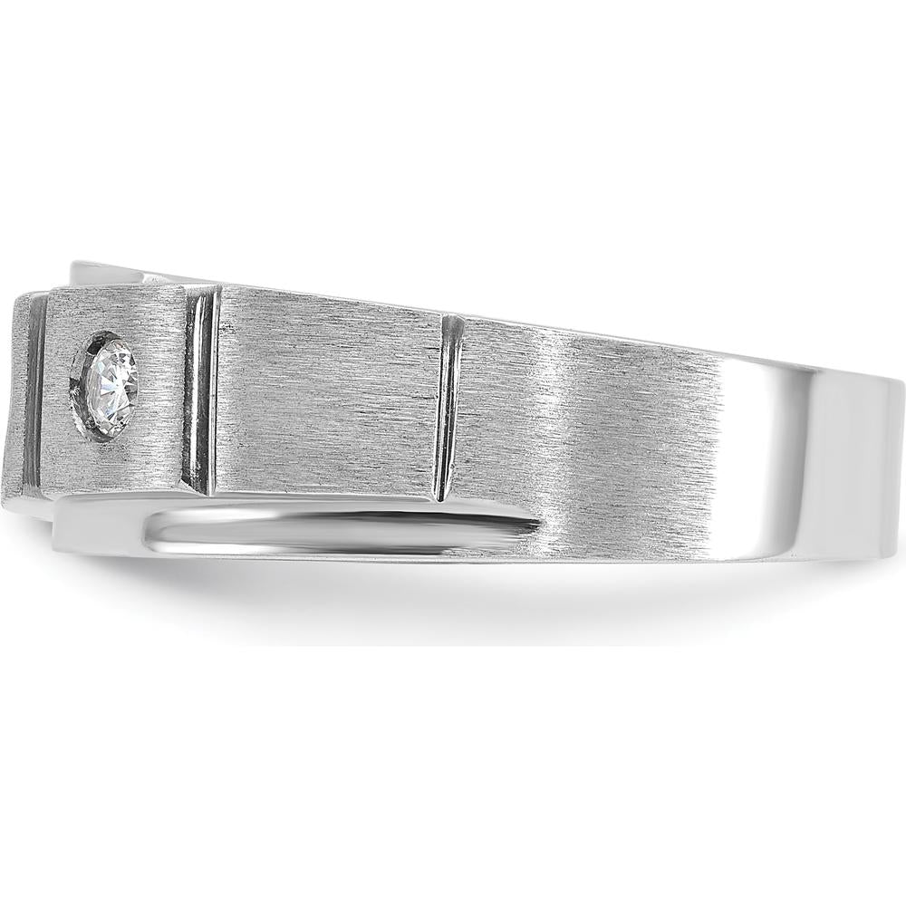 14K White Gold Men's Polished and Satin Diamond Band Ring with 3 Round Faceted Diamonds - 0.27 Carats Total Diamond Weight by IBGoodman
