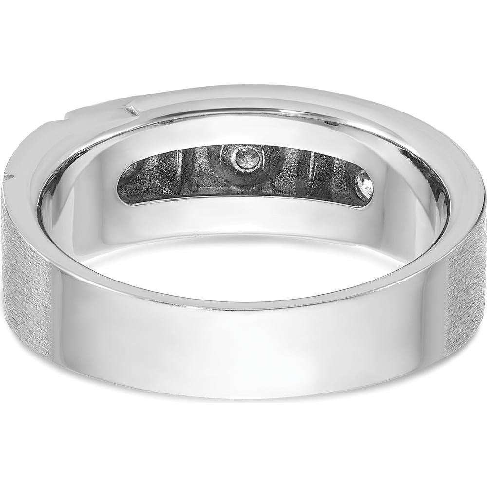 14K White Gold Men's Polished and Satin Diamond Band Ring with 3 Round Faceted Diamonds - 0.27 Carats Total Diamond Weight by IBGoodman