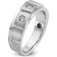 14K White Gold Men's Polished and Satin Diamond Band Ring with 3 Round Faceted Diamonds - 0.27 Carats Total Diamond Weight by IBGoodman