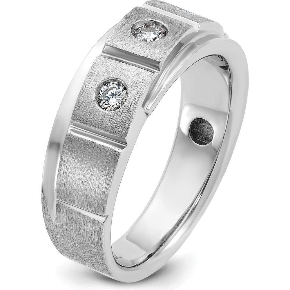 14K White Gold Men's Polished and Satin Diamond Band Ring with 3 Round Faceted Diamonds - 0.27 Carats Total Diamond Weight by IBGoodman