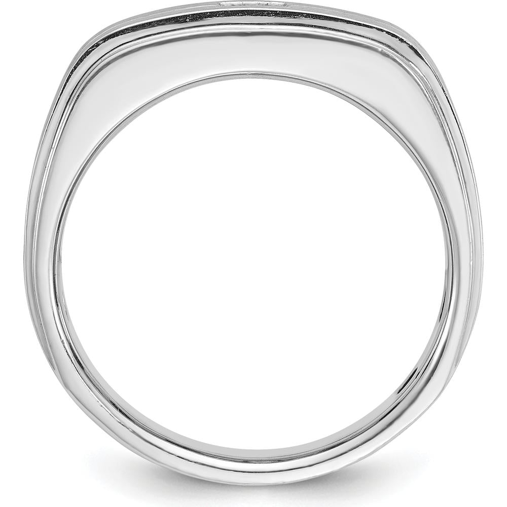 14K White Gold Men's Polished and Satin Diamond Band with 0.16 Carats Square-Cut Diamond by IBGoodman