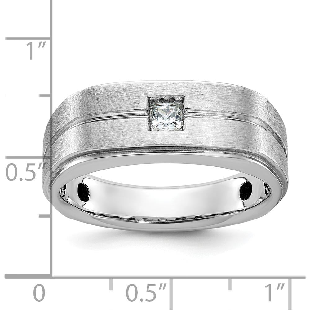14K White Gold Men's Polished and Satin Diamond Band with 0.16 Carats Square-Cut Diamond by IBGoodman