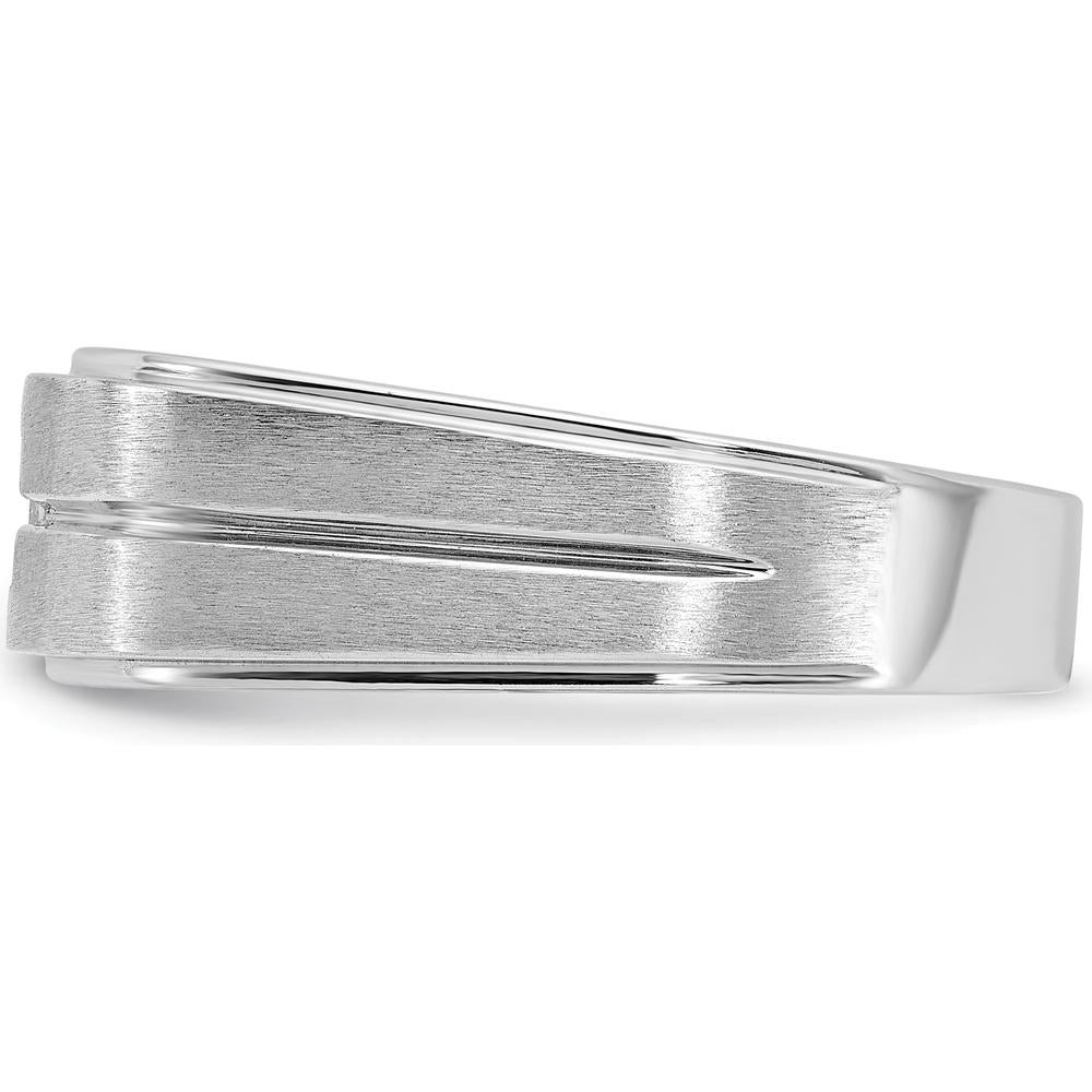 14K White Gold Men's Polished and Satin Diamond Band with 0.16 Carats Square-Cut Diamond by IBGoodman