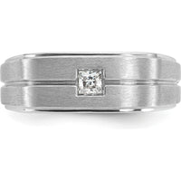 14K White Gold Men's Polished and Satin Diamond Band with 0.16 Carats Square-Cut Diamond by IBGoodman