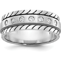 14K White Gold Men's Polished and Satin Diamond Band with 7 Round Diamonds - 0.25 Carats Total Diamond Weight by IBGoodman