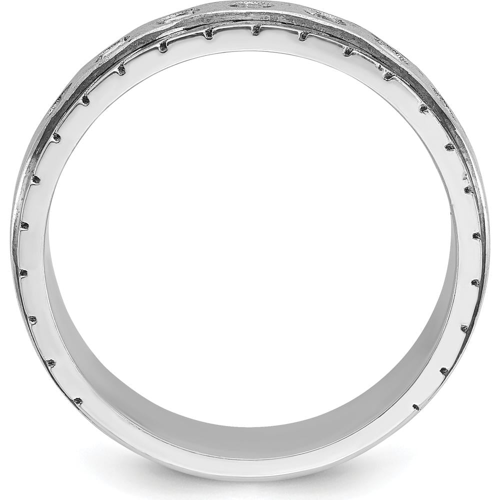14K White Gold Men's Polished and Satin Diamond Band with 7 Round Diamonds - 0.25 Carats Total Diamond Weight by IBGoodman